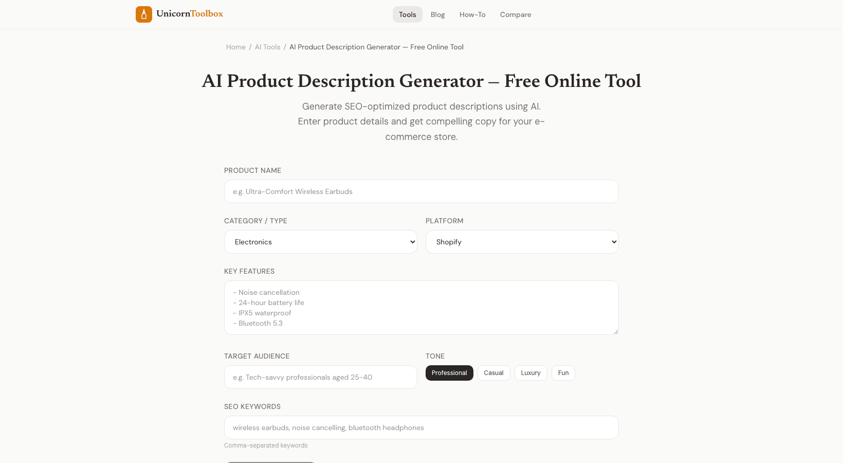 AI Product Description Generator for E-Commerce