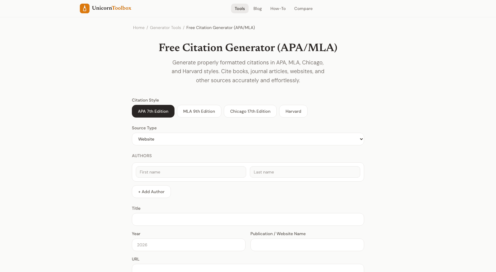 Free Citation Generator: APA, MLA, Chicago, Harvard