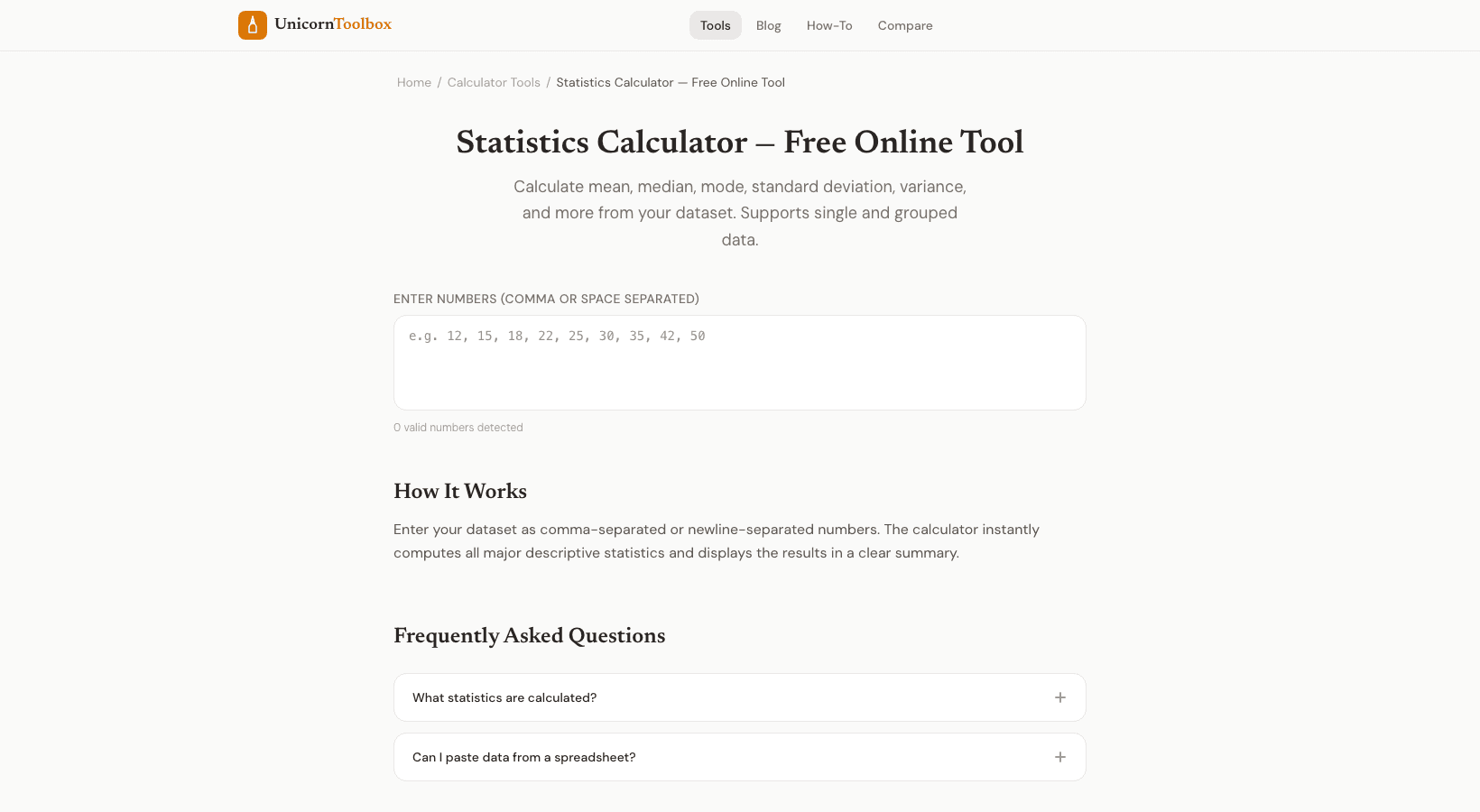 Free Statistics Calculator: Mean, Median, Standard Deviation